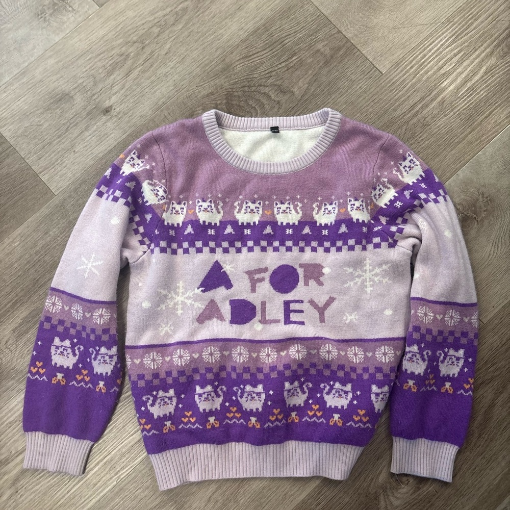 Purple and White A for Adley (youtuber) Sweater